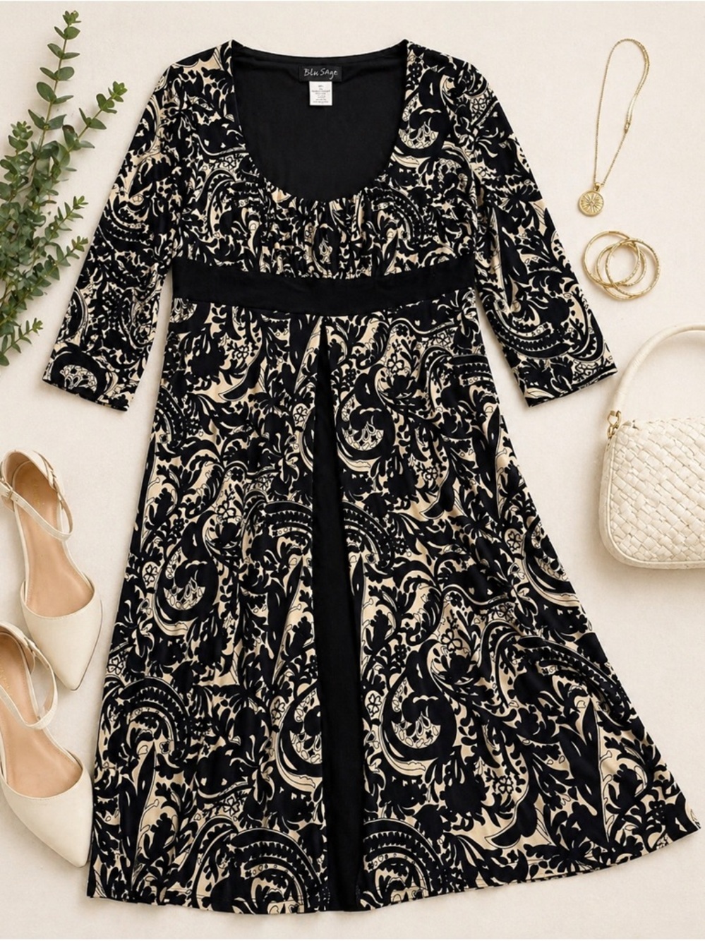 Blu Sage Paisley Empire Waist Dress | Anthropologie Style | Romantic Boho Midi